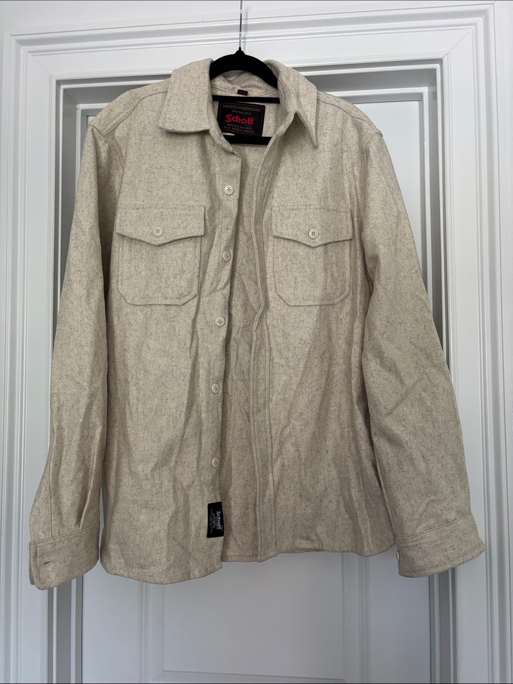 Schott NYC Cream Shirt Jacket with Chest Pockets